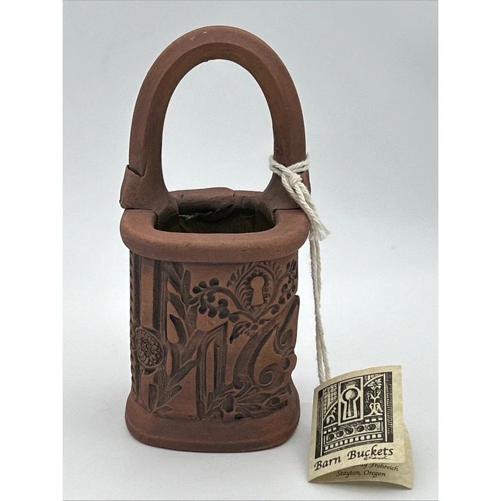 Frohreich Barn Buckets Pottery Vase Red Clay‎ Stamped Design 3